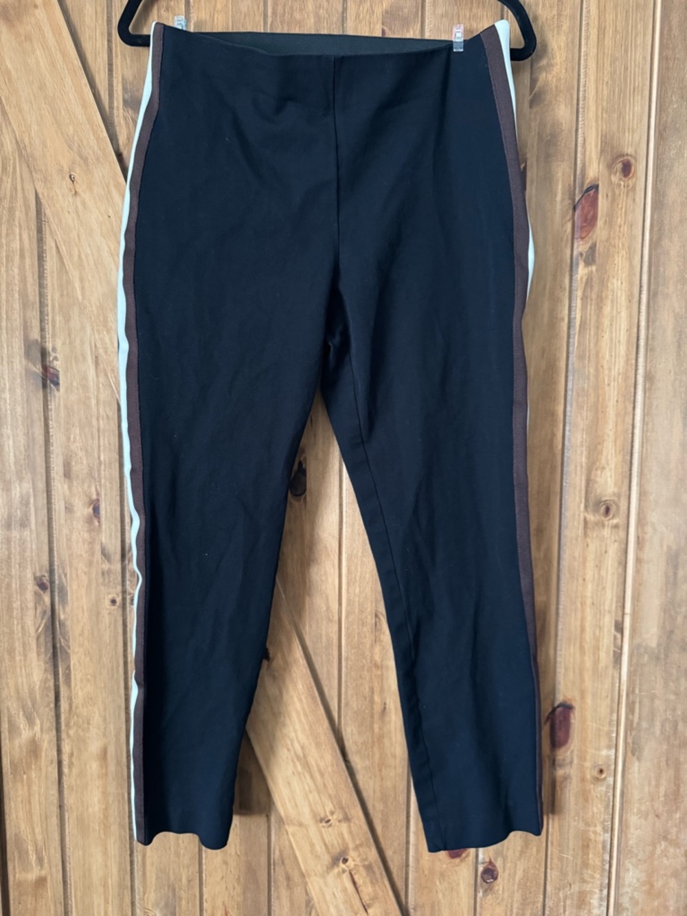 a new day Black Ponte Pants with Brown and Cream Side Trim